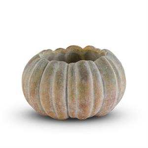 7.25" Whitewashed Orange & Green Cement Pumpkin Pot