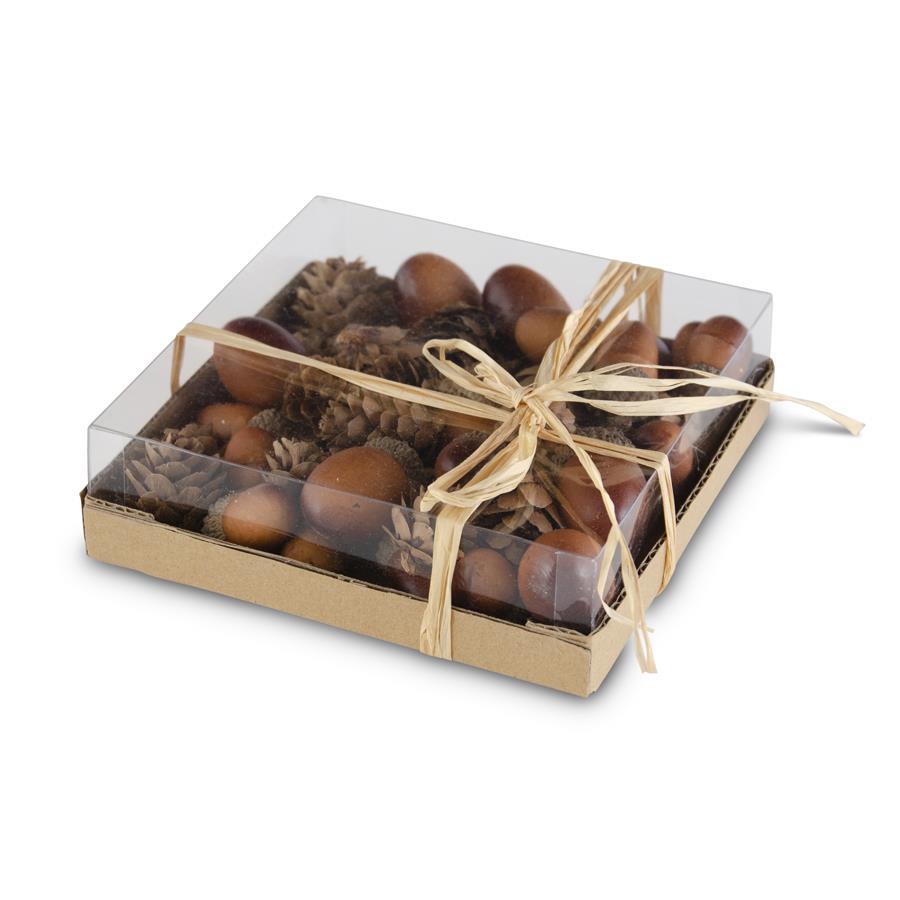 5.75" Box of 24 Assorted Light Brown Acorn & Pinecones