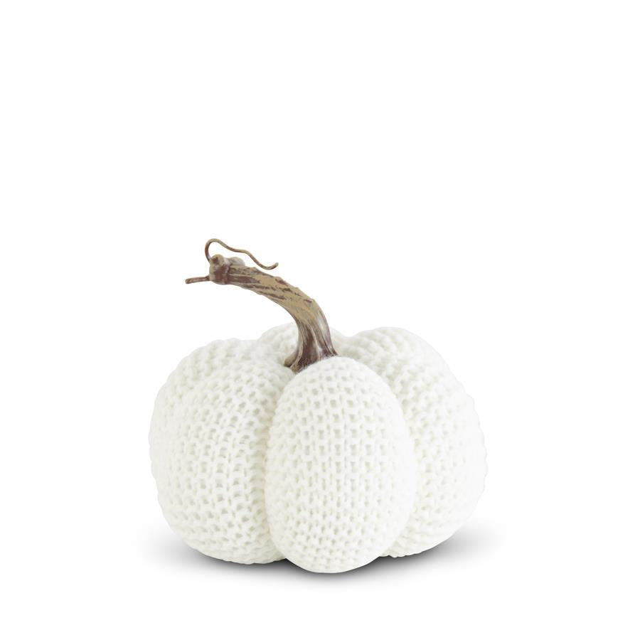 White Knit Stuffed Pumpkin - 5.75"