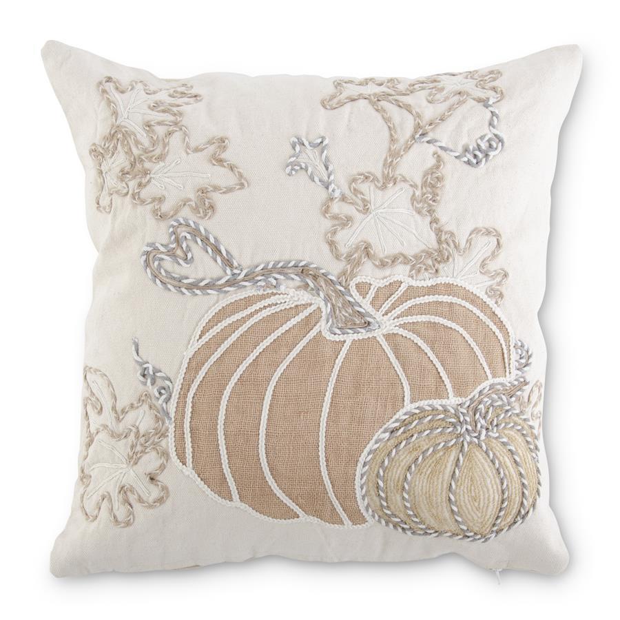 18" Square White Pumpkin Embroidered Pillow