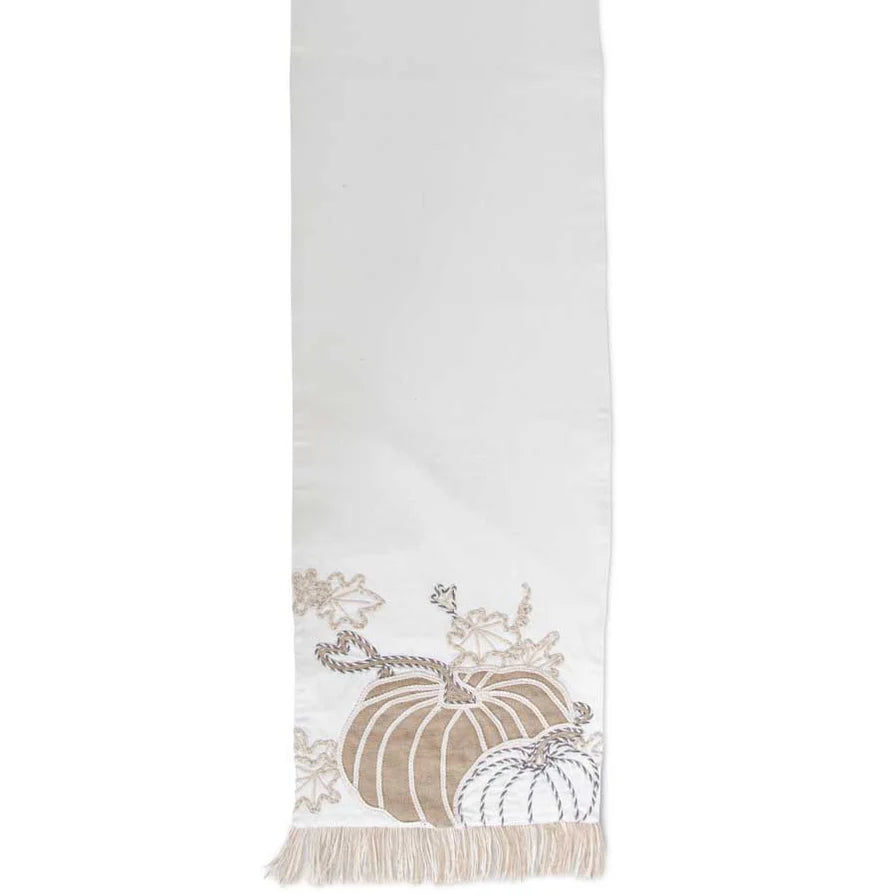 72" White Pumpkin Embroidered Table Runner