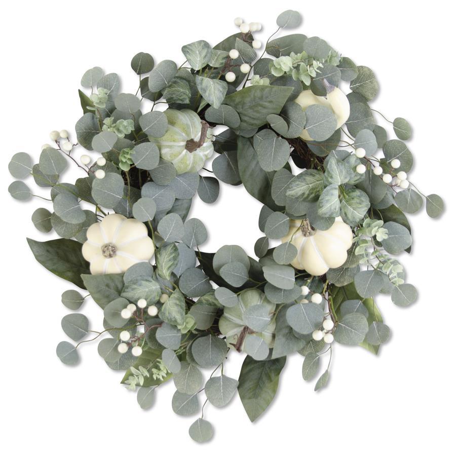 Cream Pumpkin and Eucalyptus Wreath - 27"