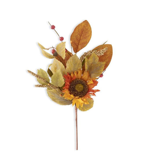 Orange Sunflower Pick W/Mini Pumpkins, Berry Spikes & Eva - 18"