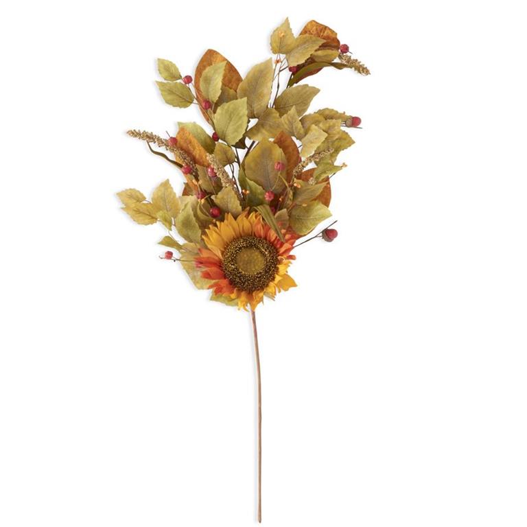 Orange Sunflower Stem W/Mini Pumpkins, Berry Spikes, and Eva - 35"