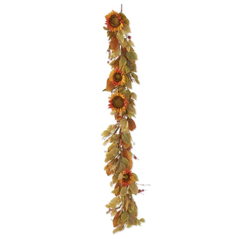 Orange Sunflower Garland W/Mini Pumpkins, Berry Spikes, and Eva - 60"