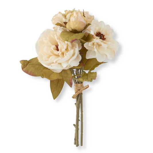 Cream Rose Peony & Anemone Dried Look Silk Floral Bundle - 13"