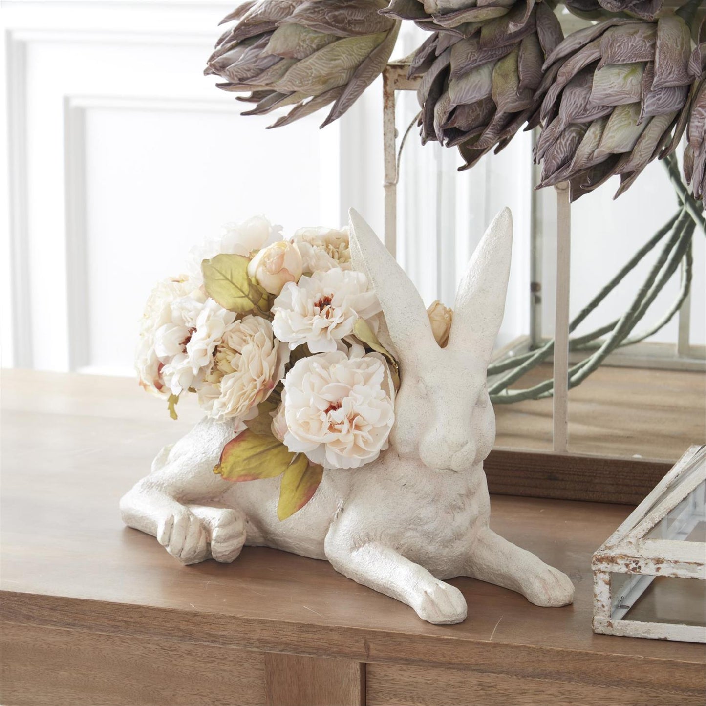 Cream Rose Peony & Anemone Dried Look Silk Floral Bundle - 13"