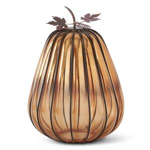 Orange Glass Pumpkin w/Dark Metal Stem