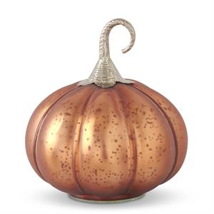 Copper Glass Pumpkin with Brass Stem - 9"