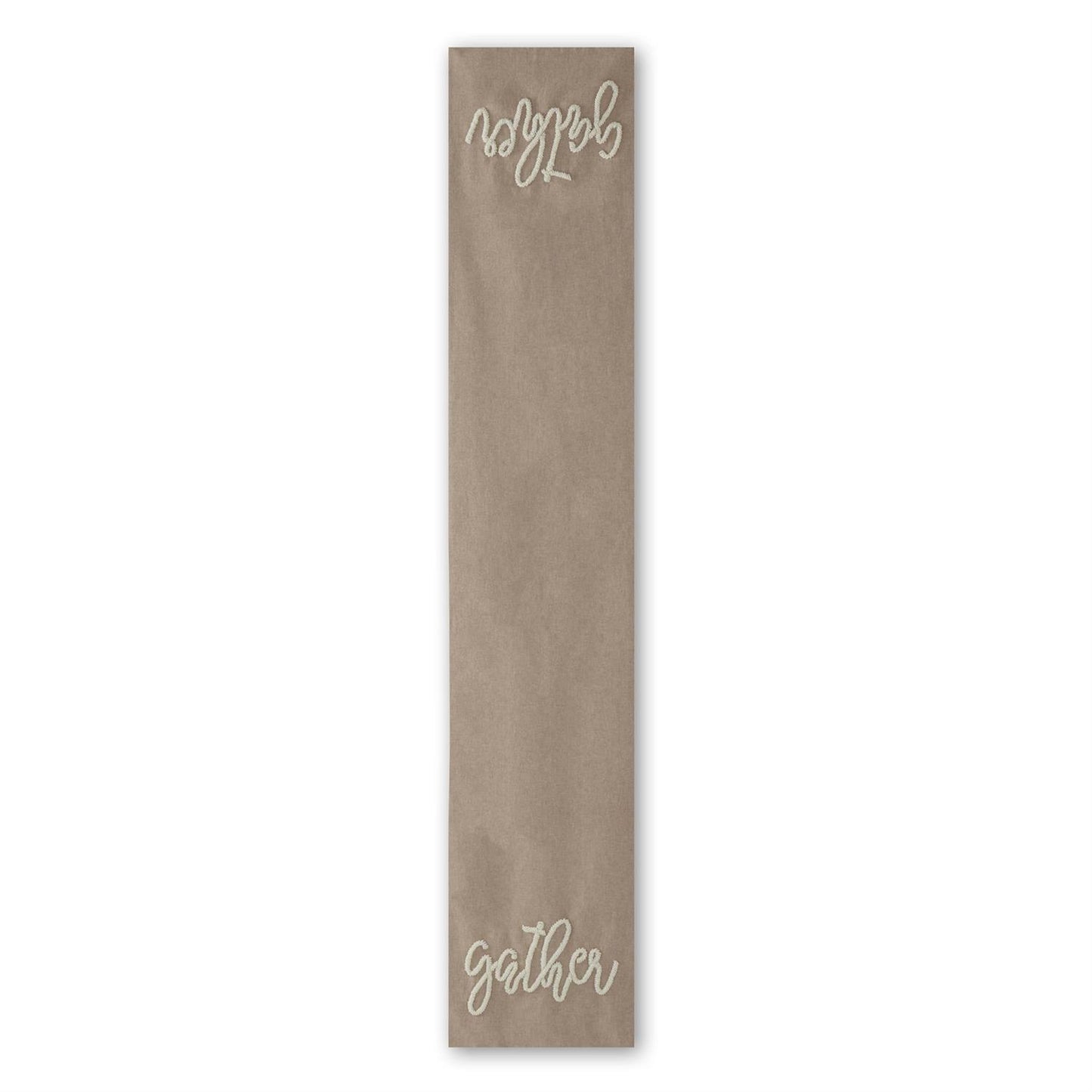 Tan and White Beaded GATHER Table Runner - 72"