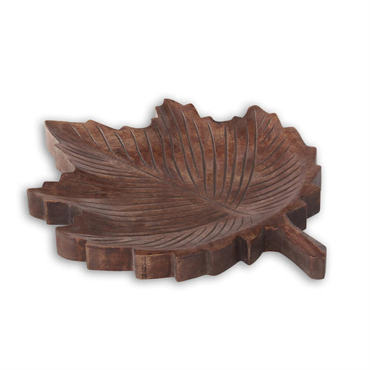 Wood Carved Leaf Tray - 11"