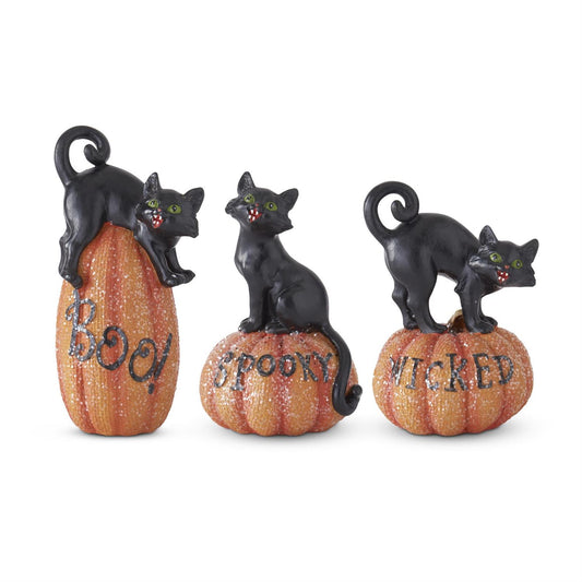 Black Cats on Glittered Pumpkins - Asst styles, 6.5"