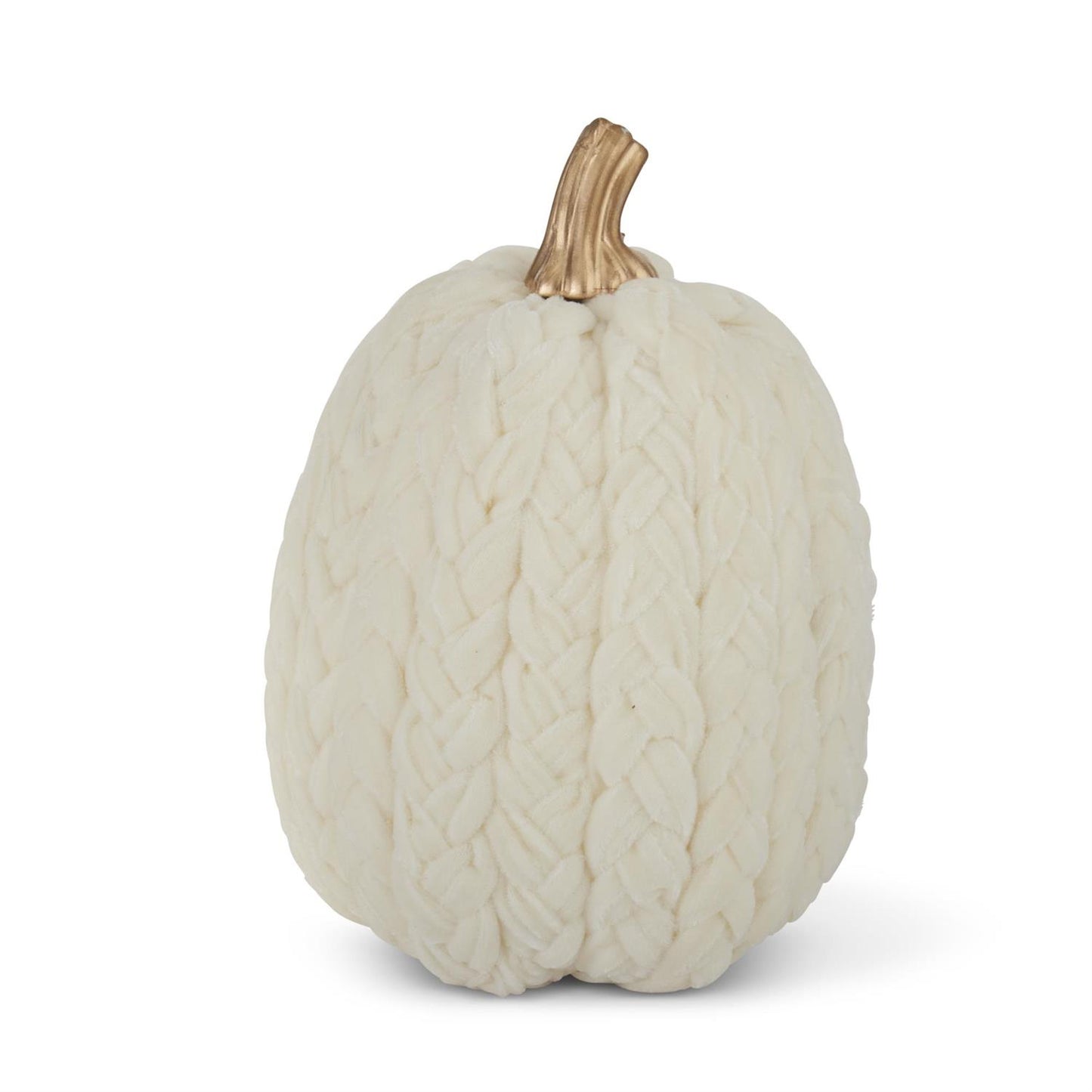 White Braided Pumpkin With Gold Stem- 9.75"