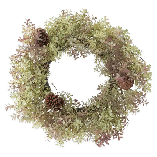 Fall Sage Green &Purple Eucalyptus Wreath W/Pinecones - 26"