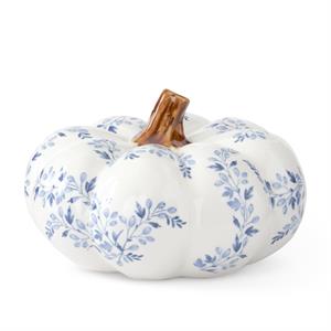 White W/Blue Floral Ceramic Pumpkin - 4.5"