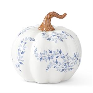 White W/Blue Floral Ceramic Pumpkin - 6.5"