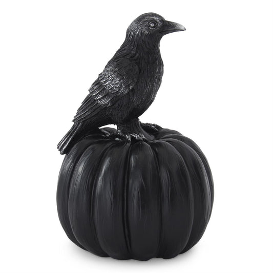 Black with Silver Resin Crow & Pumpkin - 8.25"