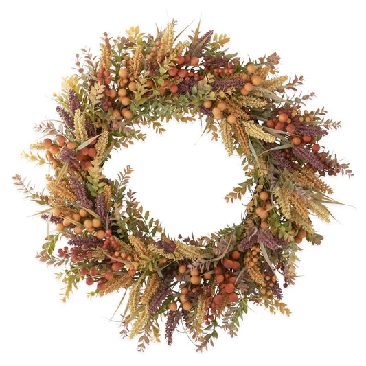 Wreath - Burgundy Cream Seed Berry Fall Foliage, 30"
