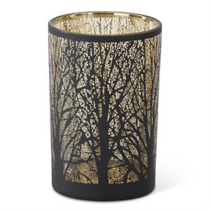 Black Tree W/Gold Interior Candle Holder - 7"