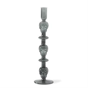 Gray Skull Taper Candle Holder - Glass, 13"