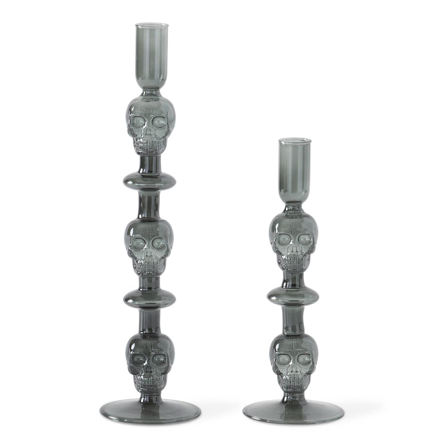 Gray Skull Taper Candleholder - Glass, 9.25"