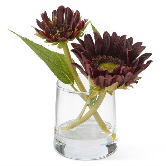Real Touch Sunflower Premade in Glass Vase w/Faux Water - Burgundy