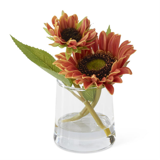Real Touch Sunflower Premade in Glass W/Faux Water - Orange, 6.5"