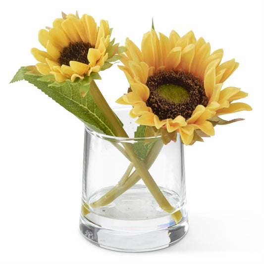 Real Touch Sunflower Premade i Glass Vase with Faux Water - Yellow, 6.5"
