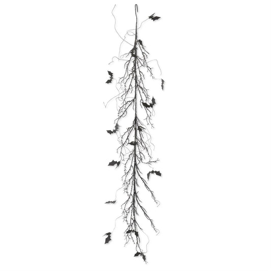 Black W/Purple Glitter Twig & Bat Garland - 48"