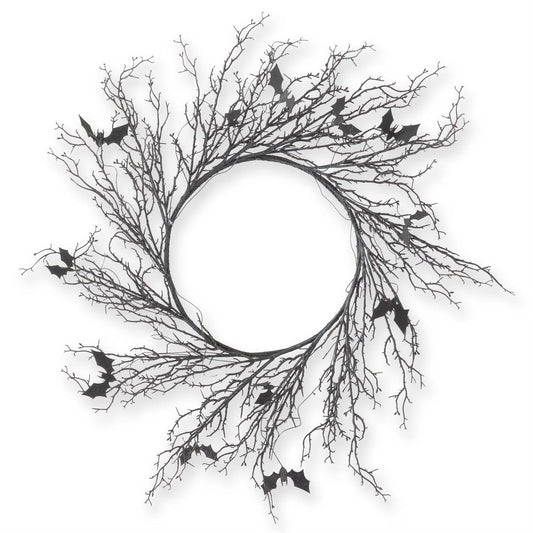 Black W/Purple Glitter Twig & Bat Wreath - 30"
