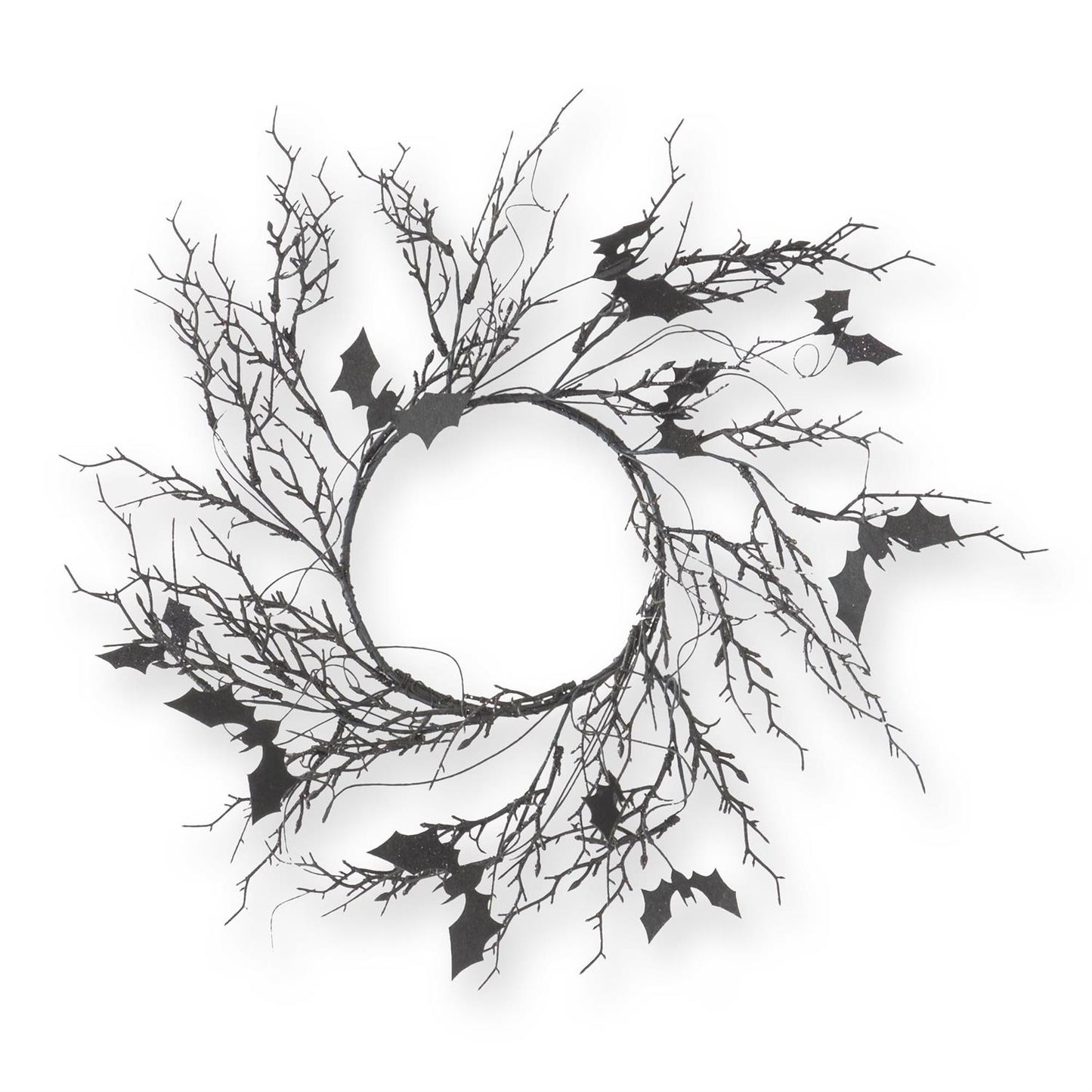 Black W/Purple Glitter Twig & Bat Candle Ring - 15"