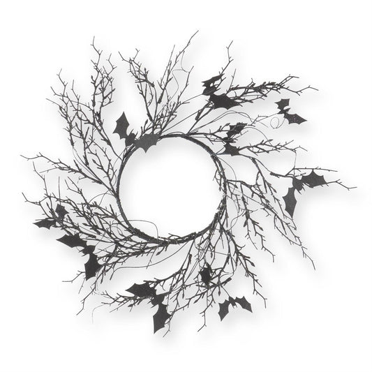 Black W/Purple Glitter Twig & Bat Candle Ring - 15"