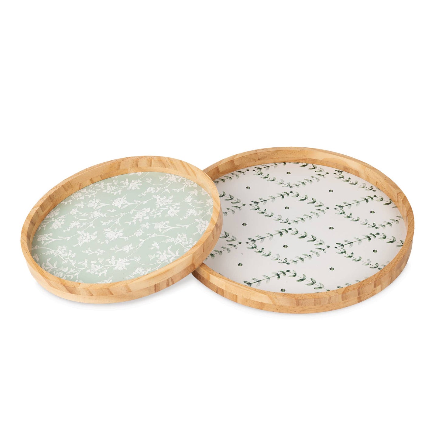 Cottage Bloom Wooden Round Tray S/2