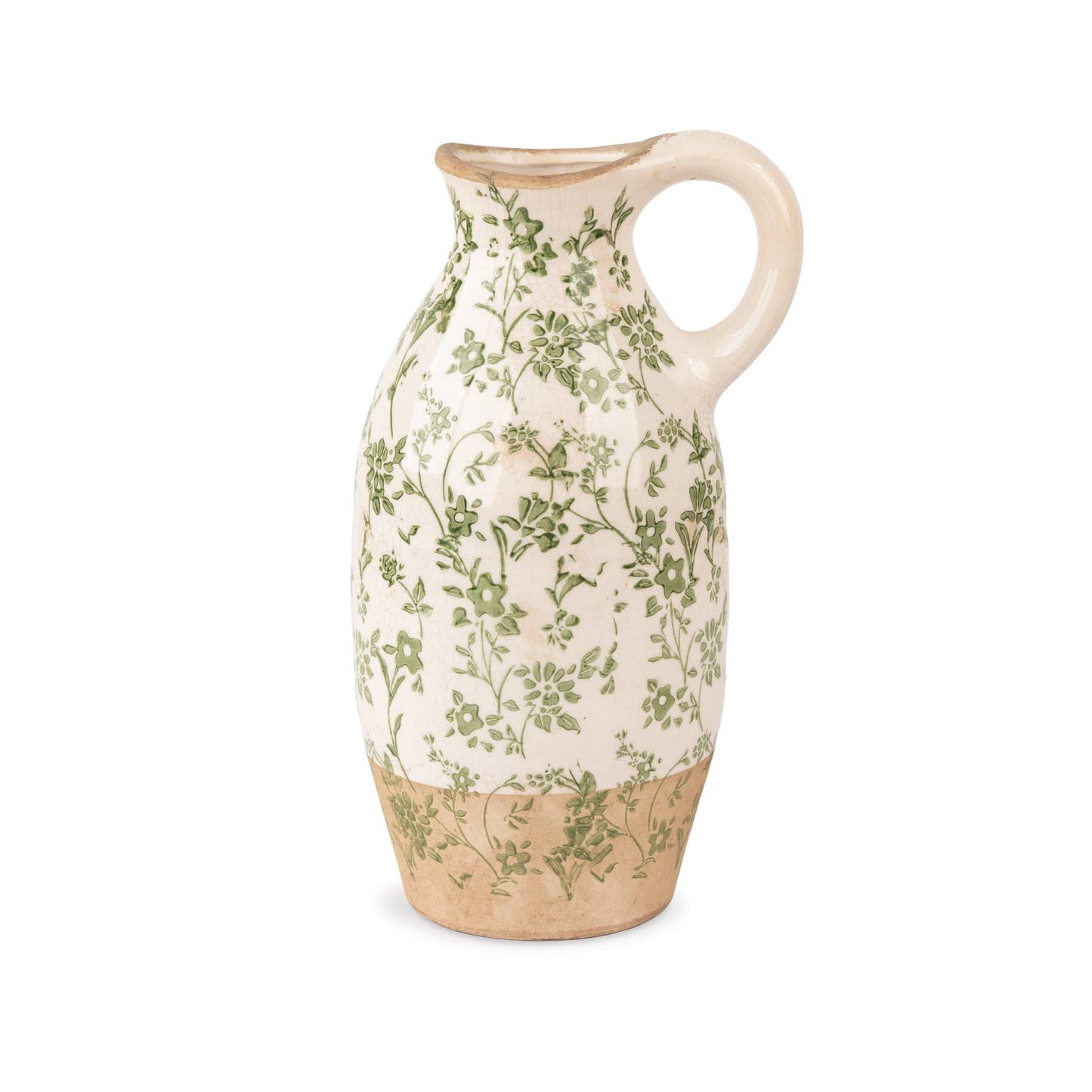 Cottage Bloom Tall Green Floral Pitcher - 10.8"