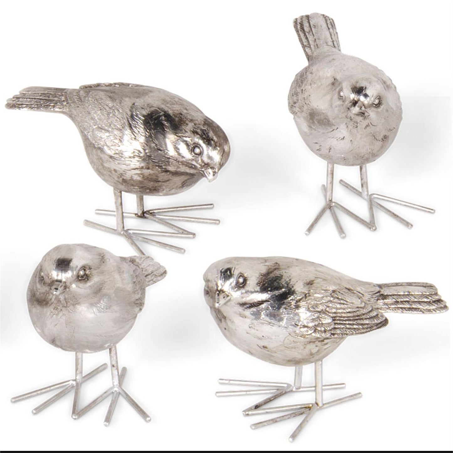 Antique Silver Birds, 4 Assorted Styles - 4"