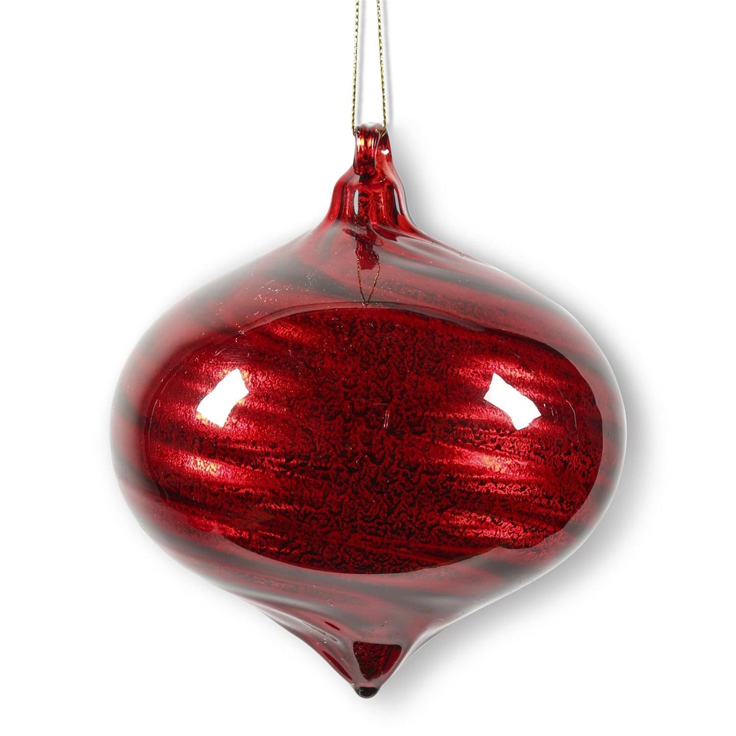Red Glass Onion Ornament W/Ribbon Swirl - 4.5"