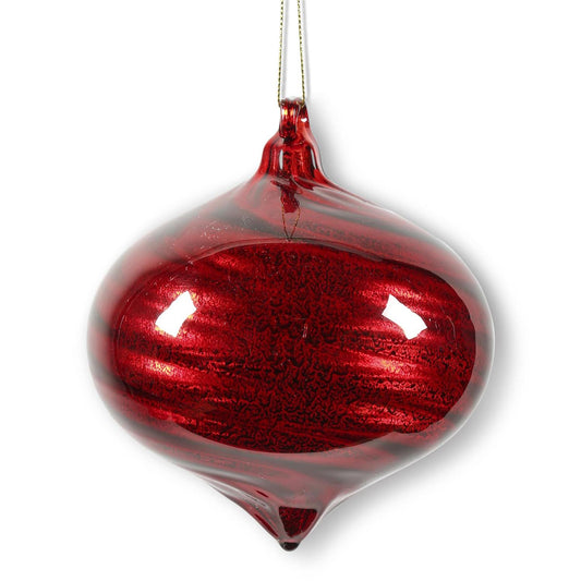 Red Glass Onion Ornament W/Ribbon Swirl - 4.5"