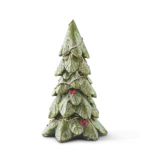 Green Glitter Tree W/Gold Garland and Red Bows - 6.5"