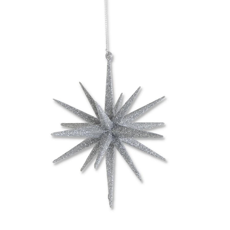 18 Point Silver Glitter Star Ornament -6"