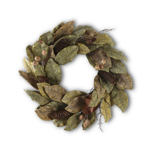 Magnolia, Pinecone, and Nut Wreath - 24"