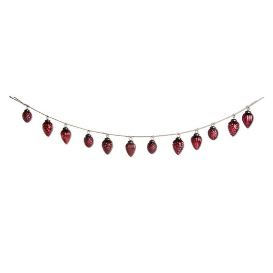 Mercury Glass Acorn Ornament and Twine Garland - Red, 48"