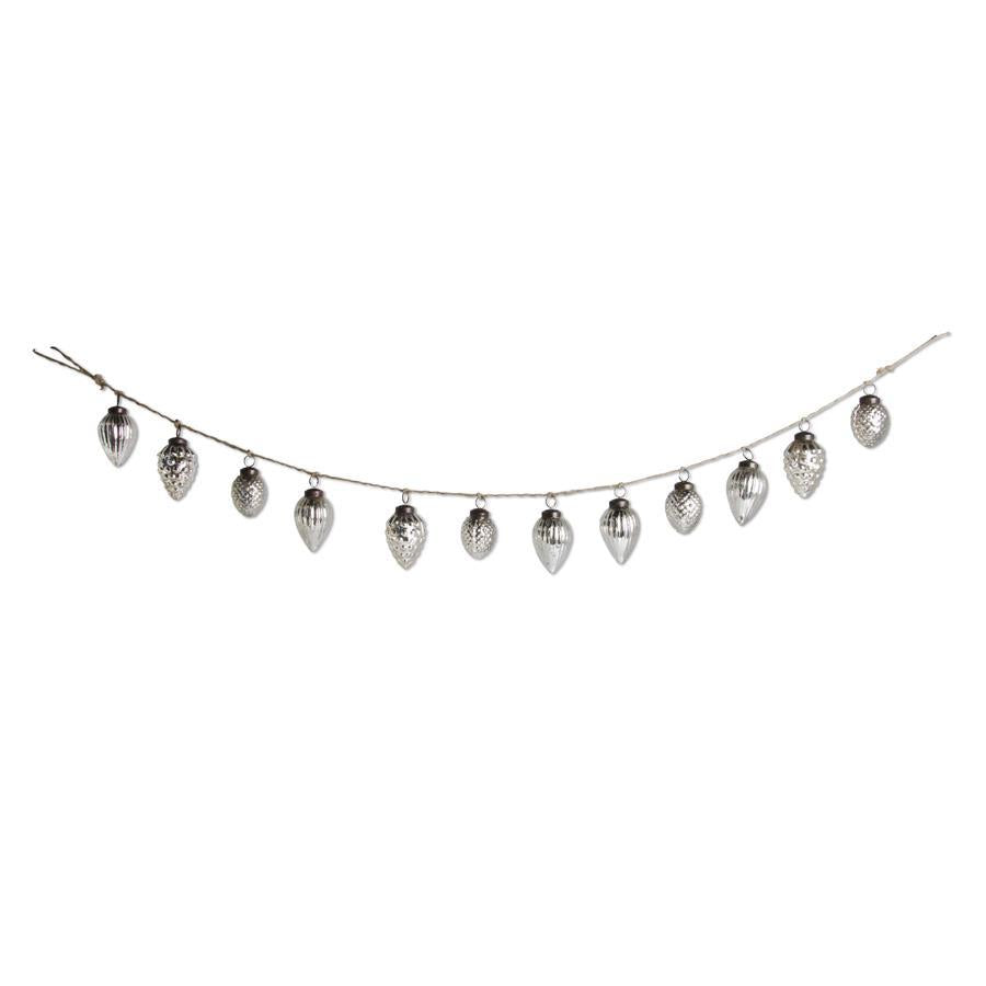 Mercury Glass Acorn Ornament and Twine Garland - Silver, 48"
