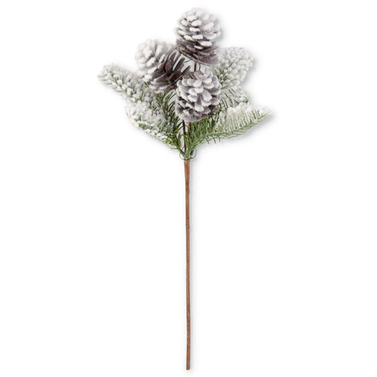 Flocked Fir and Pinecone Stem - 16"