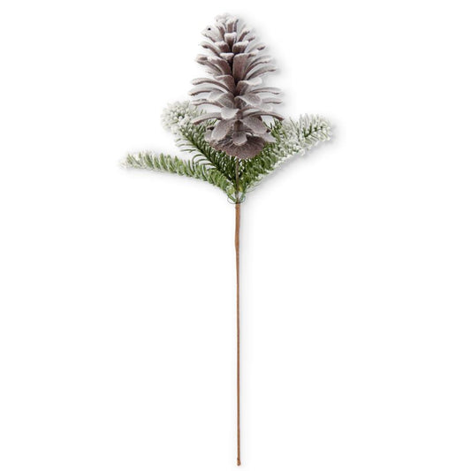 Flocked Fir and Pinecone Stem - 21"