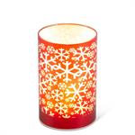 Red Laser Engraved Snowflake LED Cylinder with Timer - 5.75"