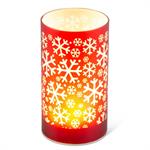 Red Laser Engraved Snowflake LED Cylinder with Timer - 6.5"