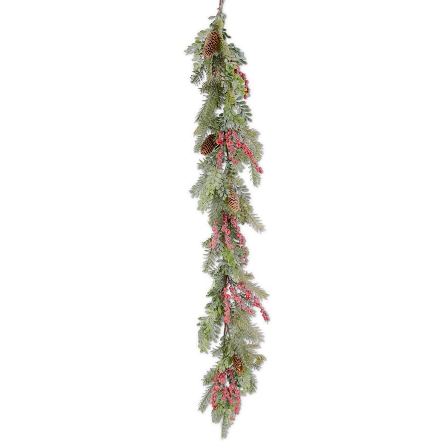 Glittered Boxwood Berry Pinecone and Fir Garland - 60"