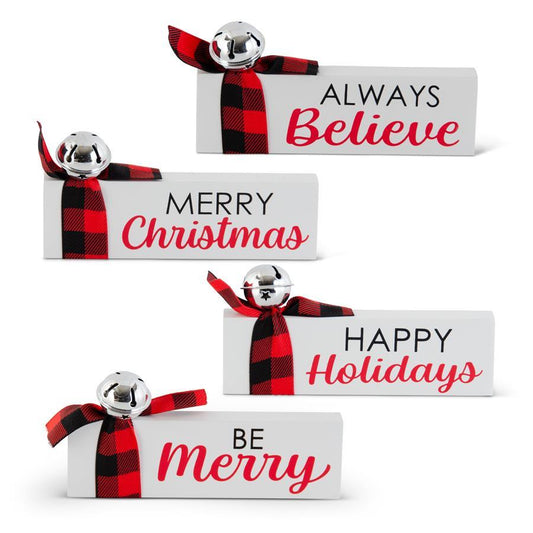 Black, White, and Red Plaid Holiday Message Tabletop Signs - Assorted Styles