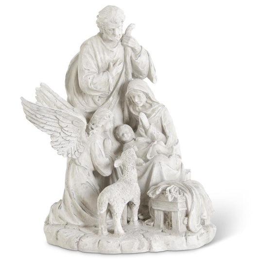 Gray Resin Nativity Family with Angel and Sheep - 14"