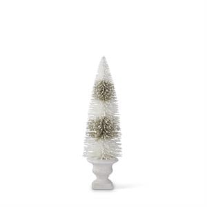 Glittered Sage White and Sage Striped Bottle Brush Tree - 15"